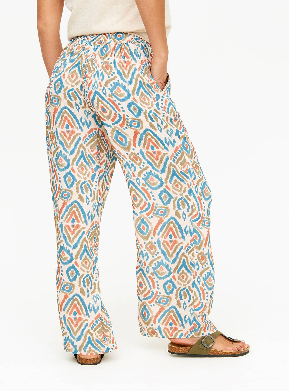 Neutral Ikat Dye Wide Leg Trousers  8 - Image 4